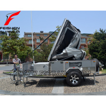 Hard floor camper trailer with high quality tent and kitchen system